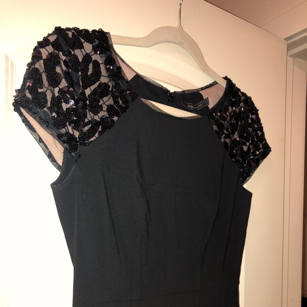 BCBG Little Black Dress Sequin Sleeves